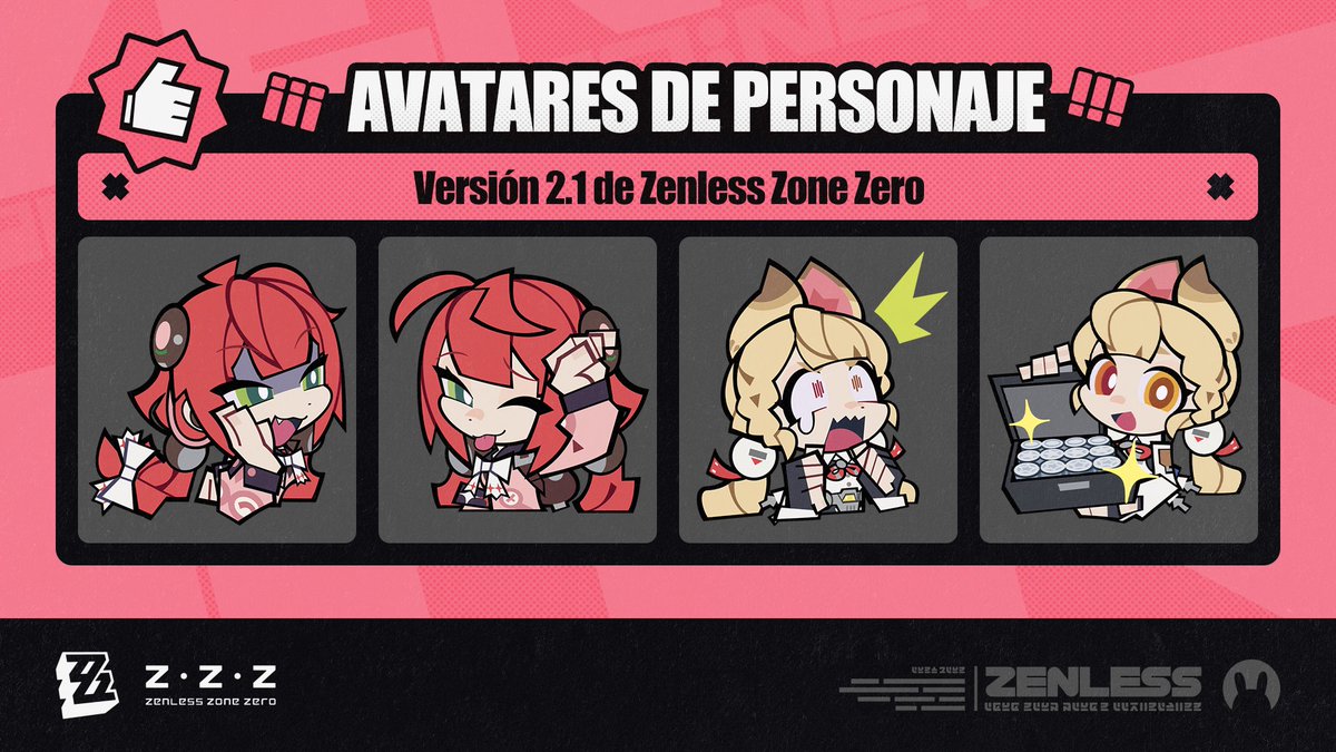 Avatares de personajes de la versión 2.1 de Zenless Zone Zero

¡Gracias a los proxies por su apoyo a la versión 2.1 «El inminente rompiente de la marea»!
Ya están disponibles los avatares de Yuzuha y Alice, ¡disfrútalos, proxy!

▼ Descarga
hoyo.link/UkIcdC3HQ