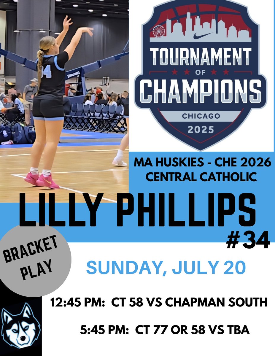 LilPhillips24's tweet image. Bracket Play for @niketoc @MAHuskies 2026 @coachchekim1.
🏀12:45 CT 58
🏀5:45 CT 77 or 58
🏀no regrets