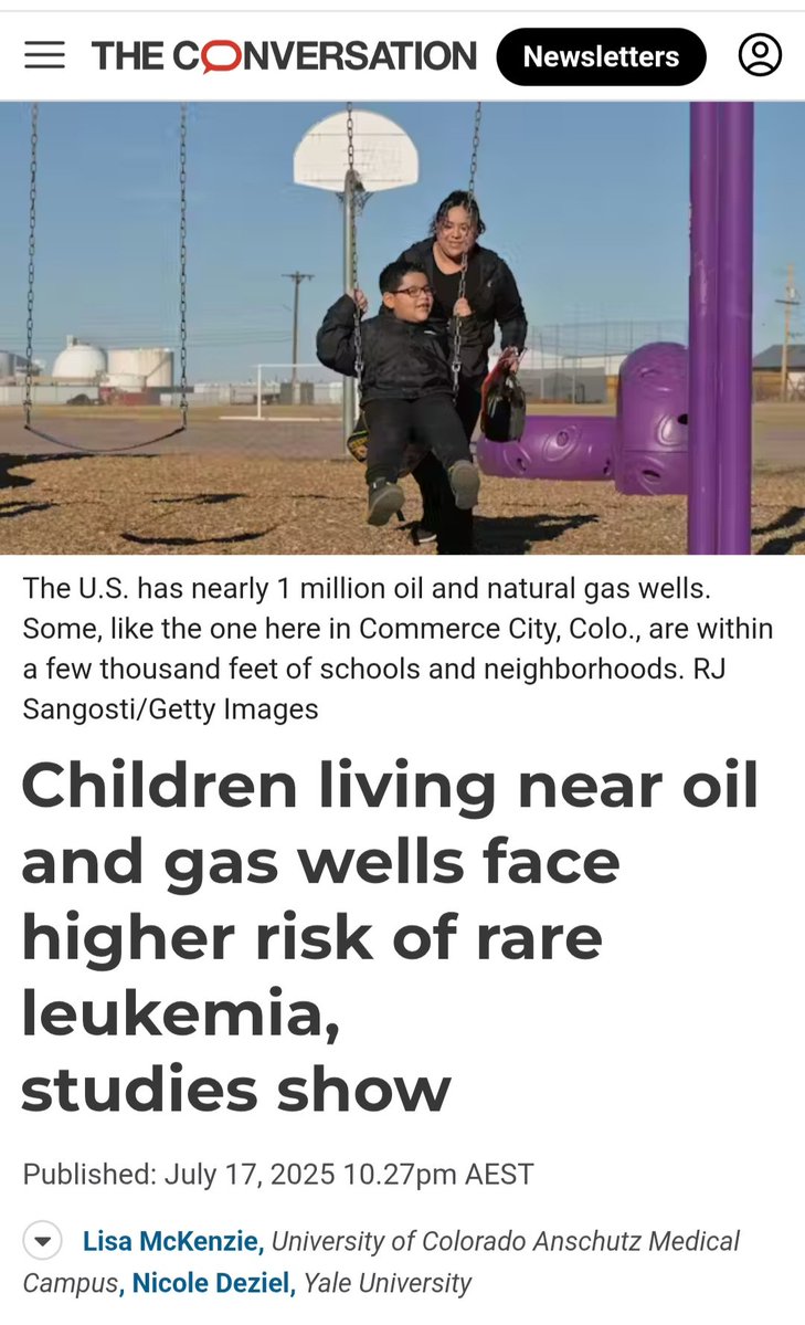 BalmainLiza's tweet image. 💥 Children living near oil &amp;amp; gas wells face higher risk of rare leukemia, studies show

Two US health studies, one in Pennsylvania and one in Colorado, both show a significant rise in diagnosis of acute lymphocytic leukemia in children living close to oil &amp;amp; gas development…