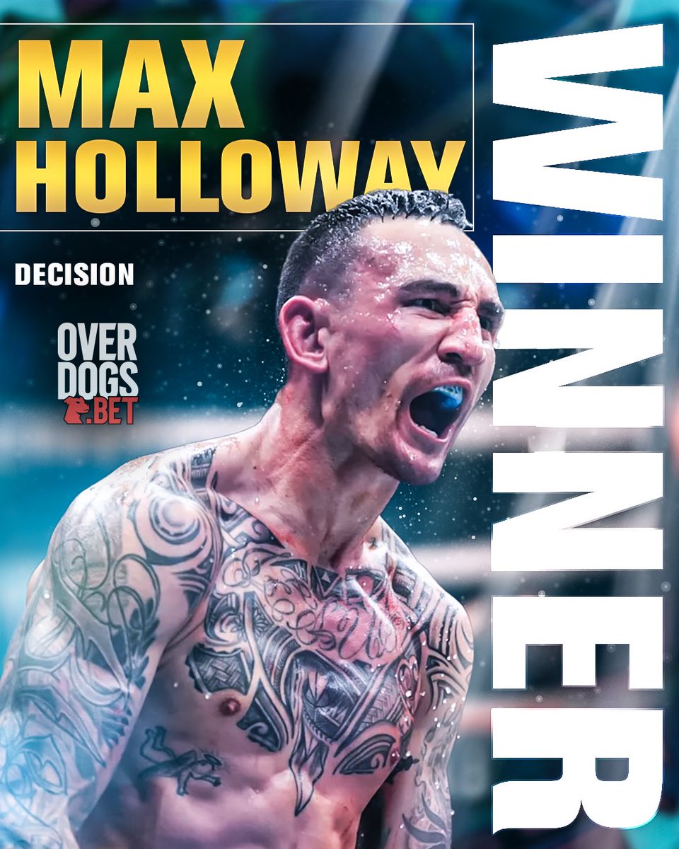 OverDogsBet's tweet image. MAX HOLLOWAY DEFEATS DUSTIN POIRIER AFTER A BACK AND FORTH BANGER. 🫡🫡🫡 #UFC318