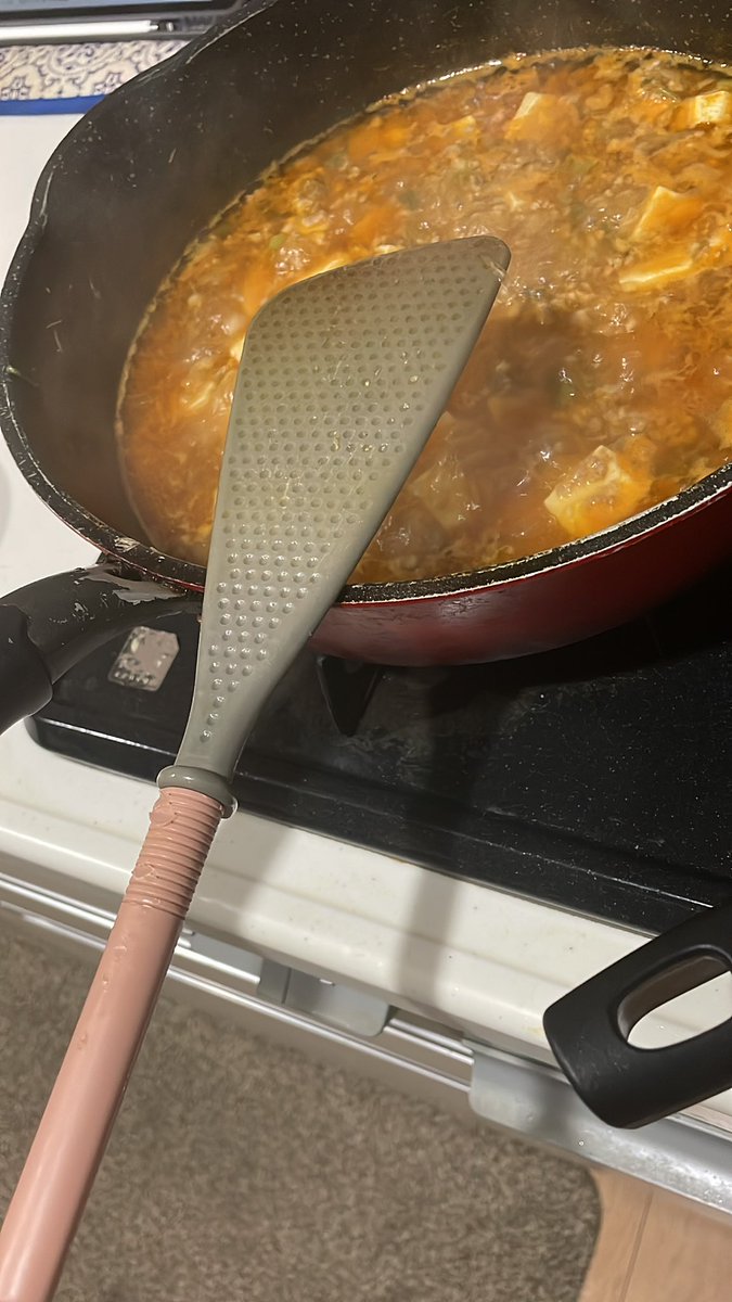 すばらしいバランス。麻婆豆腐を作っています。豆腐が1丁足りません。