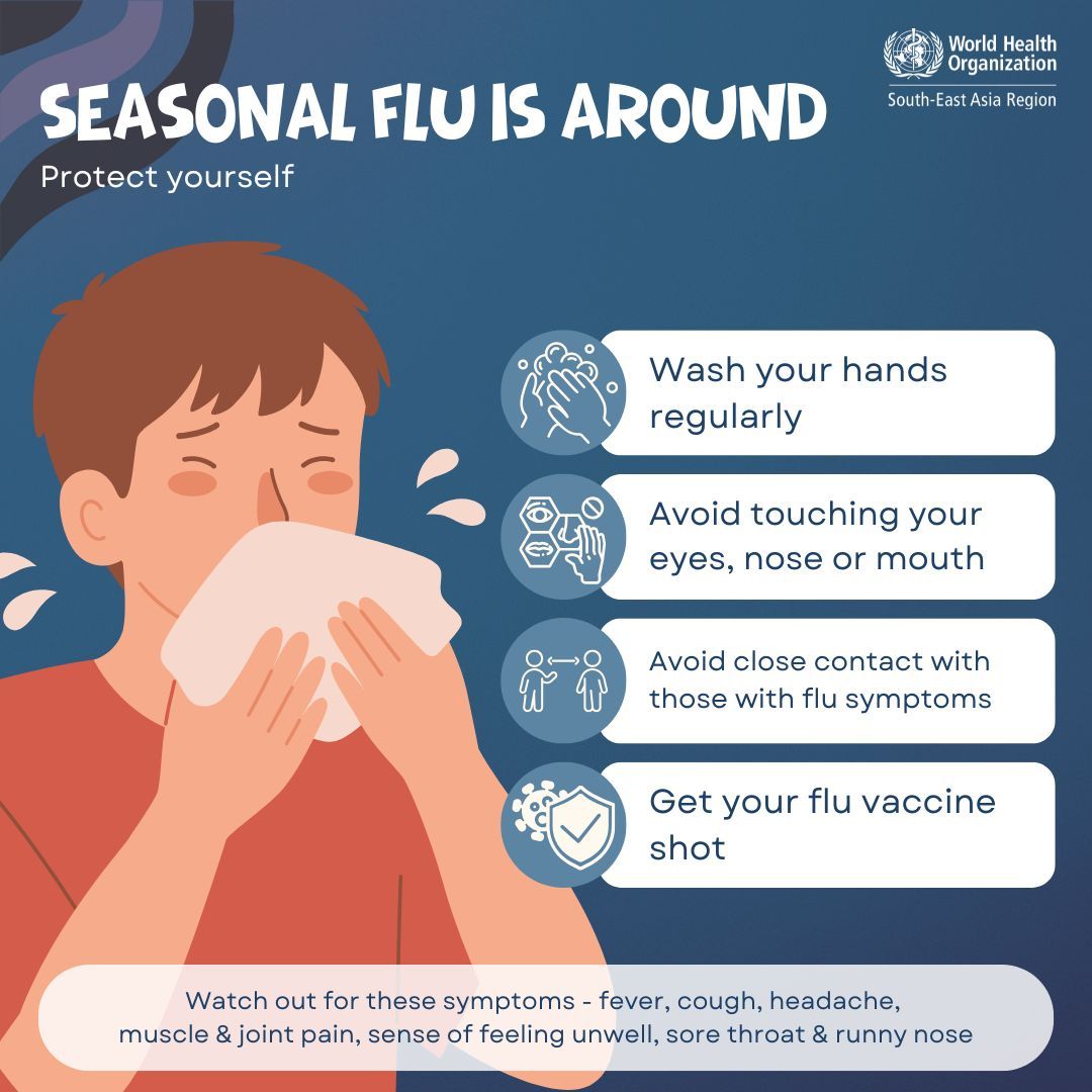 WHOSEARO's tweet image. Protect yourself and your loved ones from seasonal respiratory illnesses 🤧 .
#flu #protectyourself #stayhealthy #prevention #healthforall