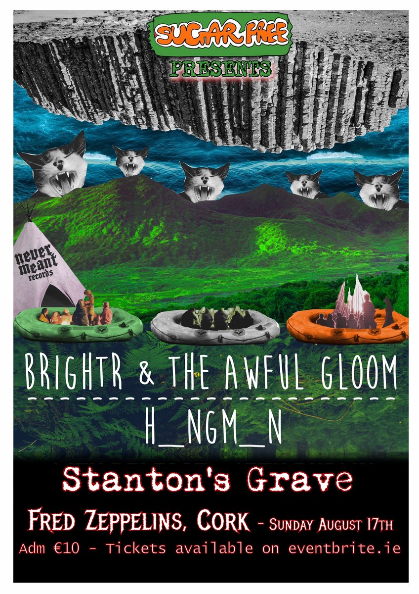 Fred Zeppelins, Sunday 17/08 we play host to 2 class emo/punk acts from Brighton in Brightr and H_ngm_n. Expect big sad catchy anthems all night long!  🤘
Tickets available on eventbrite at eventbrite.ie/e/brightr-h-ng…