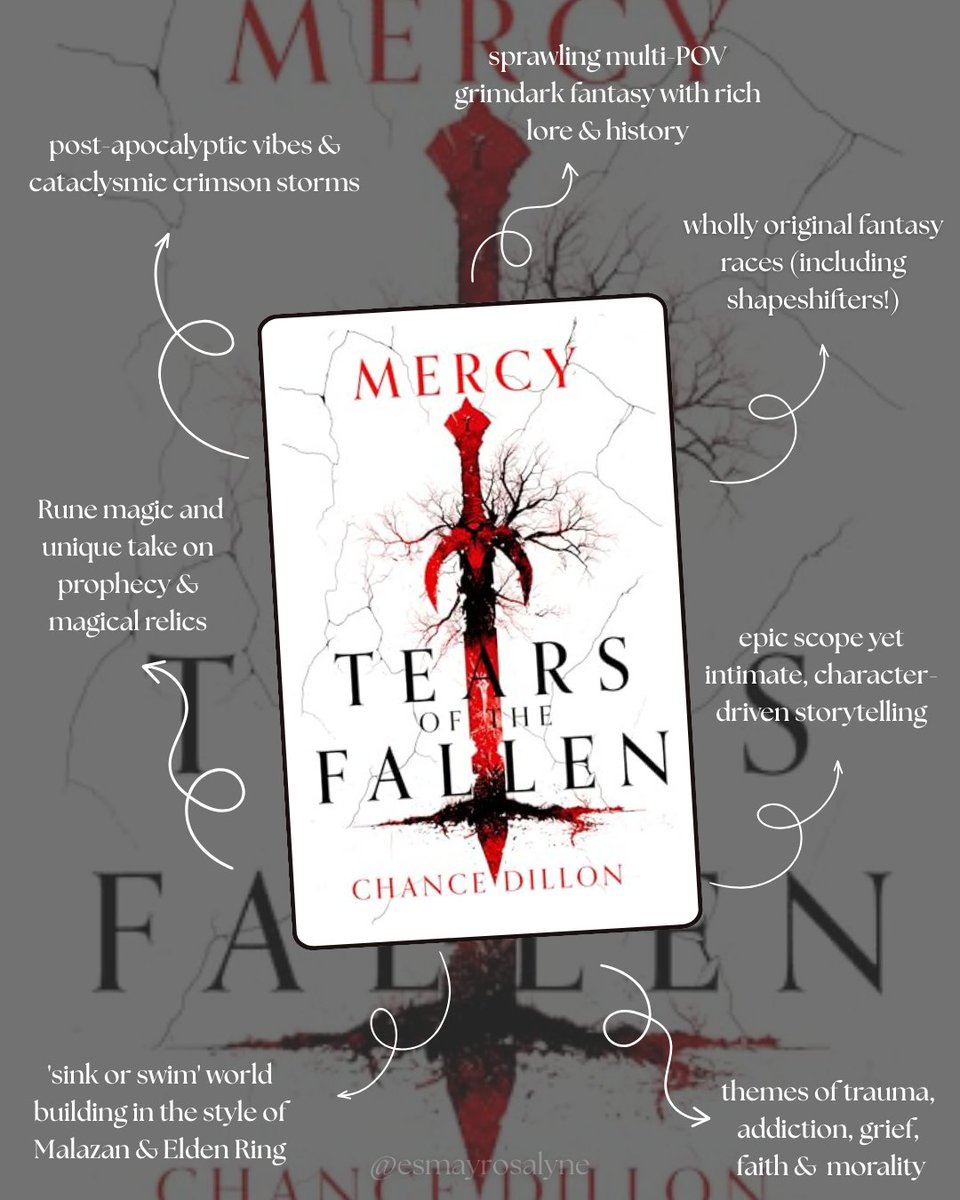 esmayrosalyne's tweet image. HAPPY BOOK BIRTHDAY TO MERCY: TEARS OF THE FALLEN BY THE INCREDIBLE @ChanceBeeDillon 🗡️
Dark. Brutal. Epic. One of the most boldly imaginative & dangerously ambitious debuts I've ever read!
Go get it NOW! 🔥