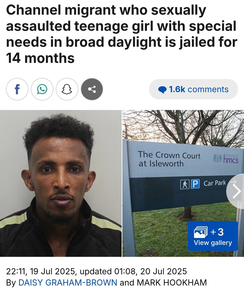 Con_Tomlinson's tweet image. Another Eritrean illegal immigrant, who crossed the Channel three years ago and was housed in a hotel near Heathrow at taxpayers' expense, has been jailed for sexual assault.
Why is he in my country? Deport him, or give him the death penalty if it's cheaper.
The girl has…
