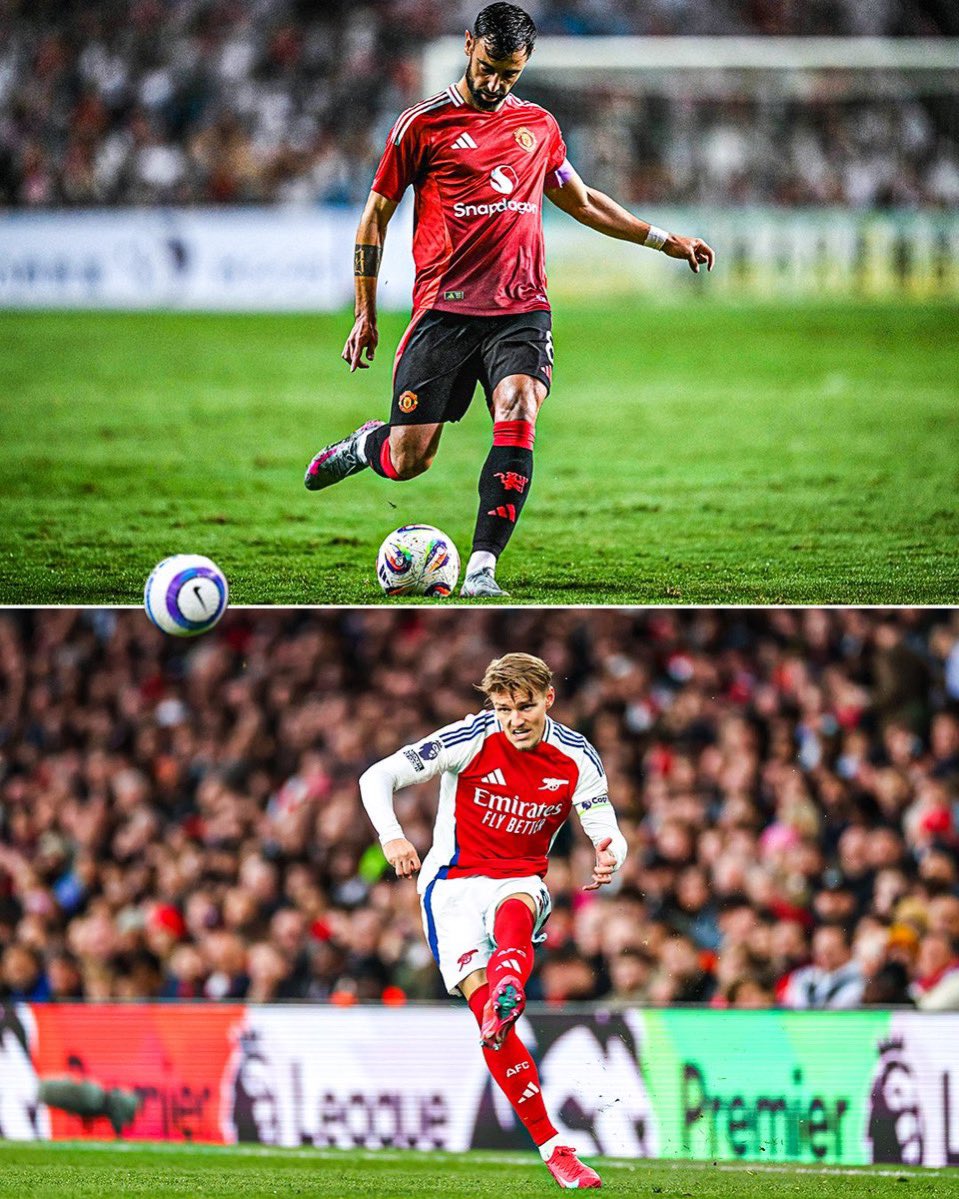 Rufus_45's tweet image. Two midfield maestros, one big question: Who’s the better passer — Bruno Fernandes or Martin Ødegaard?  
Repost for Odegaard or Like for Bruno #PremierLeague #BrunoFernandes #Odegaard #ManUtd #Arsenal