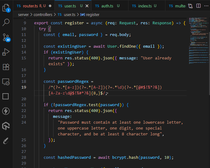 Excited to share that I've completed the register controller for my news website's backend! Built with TypeScript and bcrypt for secure user registration