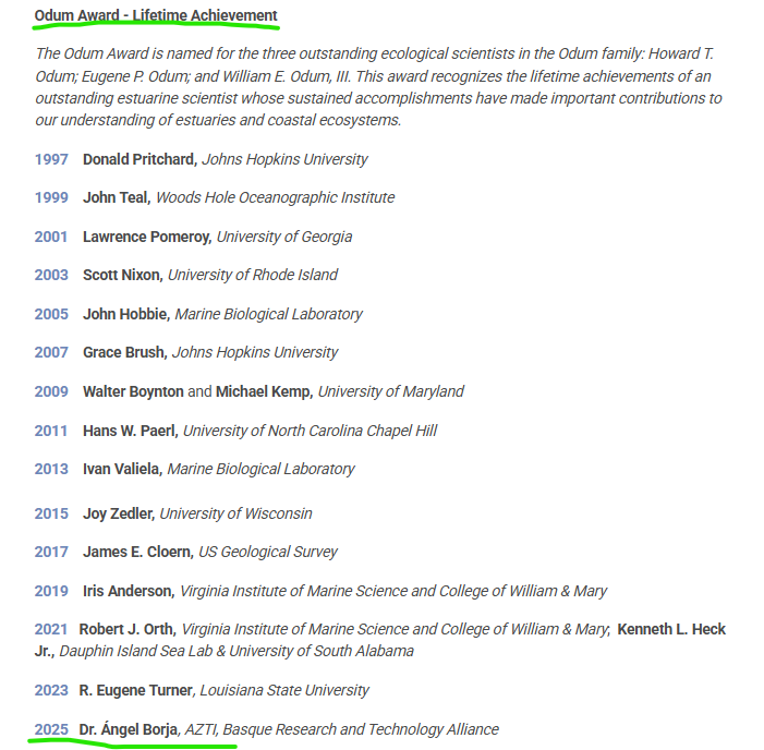 Dr Angel Borja (@angelborjayerro) on Twitter photo Ver tu nombre inscrito en la lista de ganadores de los premios #Odum de <a href="/CERFScience/">Coastal & Estuarine Research Federation (CERF)</a> produce vértigo, puesto que todos los previos fueron grandes "monstruos" de la #ecología marina. Muy agradecido a quienes me habéis felicitado Ver tu nombre inscrito en la lista de ganadores de los premios #Odum de <a href="/CERFScience/">Coastal & Estuarine Research Federation (CERF)</a> produce vértigo, puesto que todos los previos fueron grandes "monstruos" de la #ecología marina. Muy agradecido a quienes me habéis felicitado