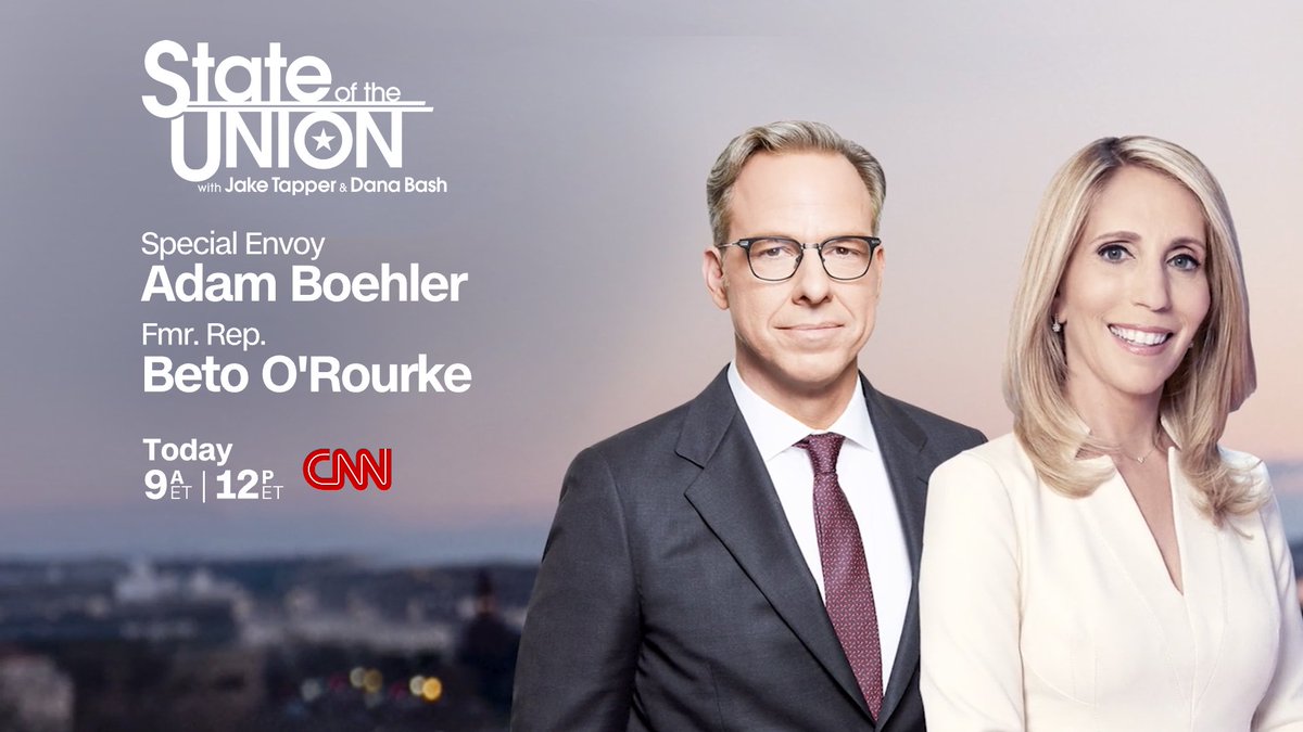 CNNSOTU's tweet image. TODAY on #CNNSOTU w/ @JakeTapper
โก @SenAmyKlobuchar
โก @RepTimBurchett
โก @ABoehler
โก @BetoORourke
โก @RepRitchie, @HerreraBeutler, @BCLanza and @FinneyK
Tune in on ๐บ @CNN, ๐๐๐ @cnni, @StreamOnMax, ๐ง๐ป @Audacy, @tunein, @SIRIUSXM Ch. 116 & ๐ฅ๏ธ๐ป๐ฒ cnn.com/GO!