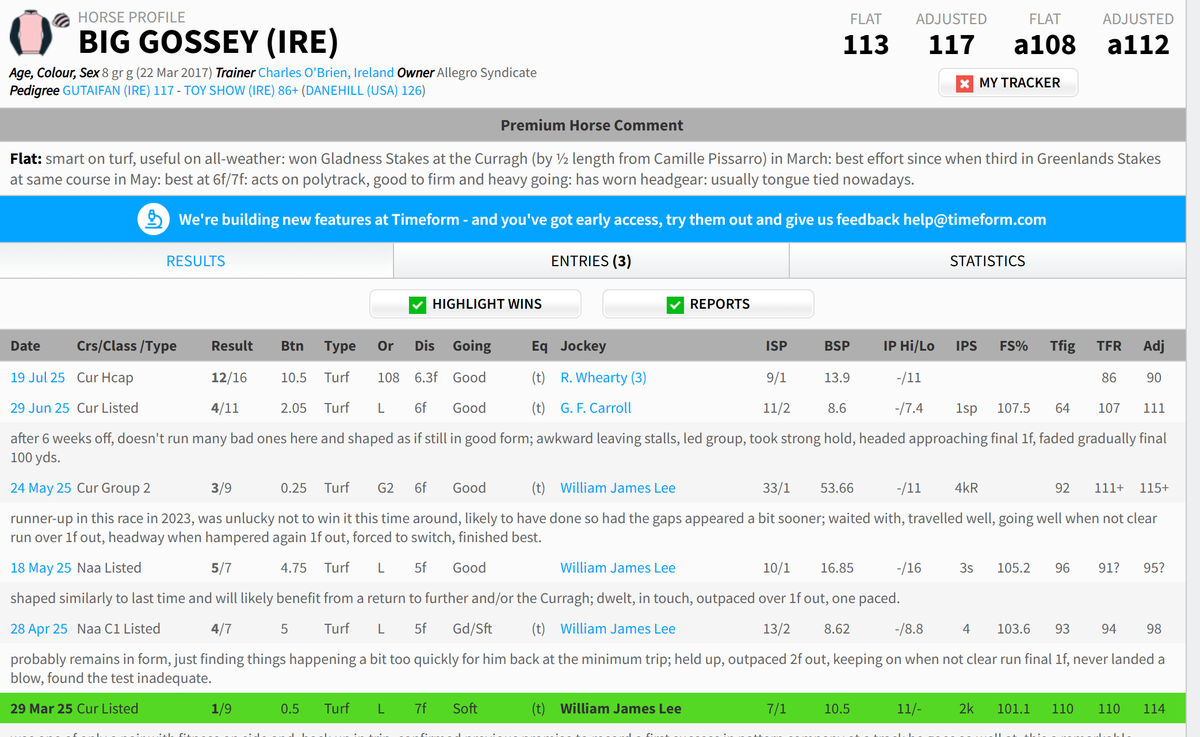 Cav_TRF's tweet image. Cant say I'm loving this new @TimeformRacing layout. Work in progress of course, but so far - bland, monchrome, oceans of empty space, increased scrolling, less contrast, decreased clarity. Regressive imo.