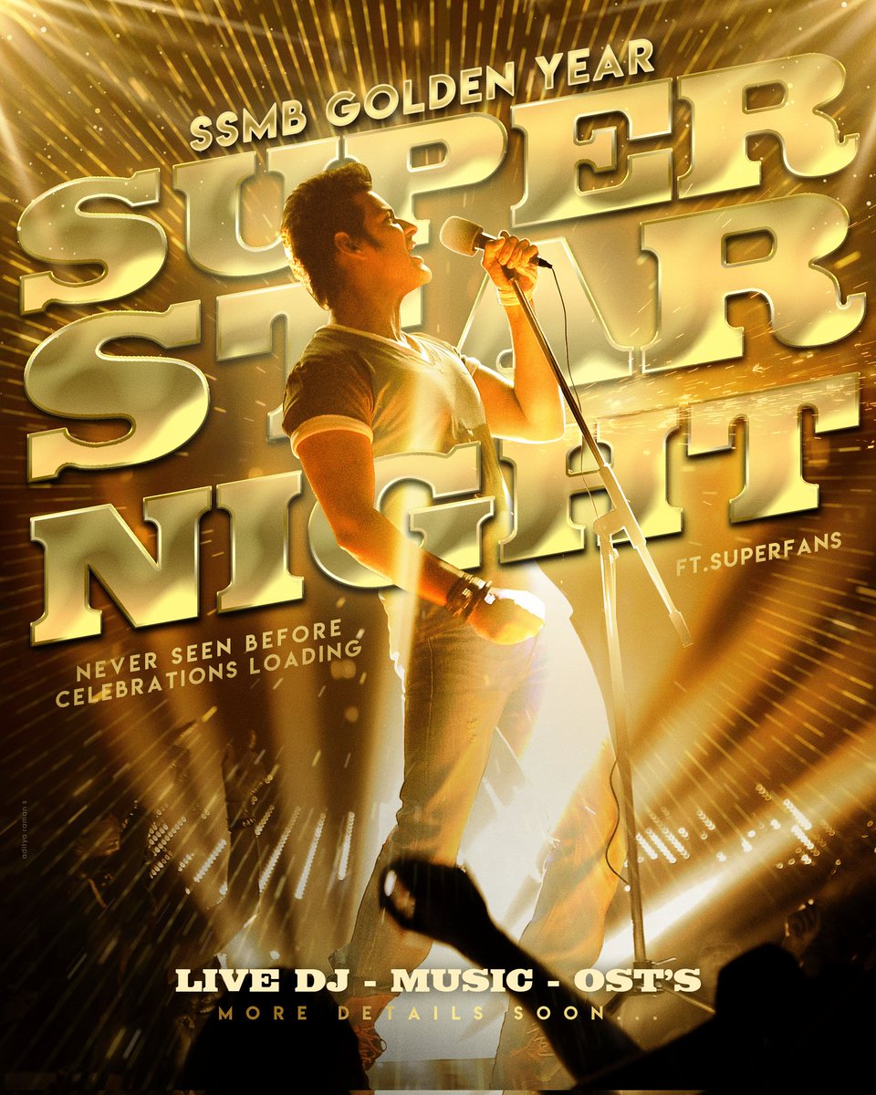 Guntur Mahesh FCโข (@guntur_mbfc) on Twitter photo First ever in the history of TFI ๐ฅ
SuperStar Musical Night Loading ๐ถ๐ฅ
More Details Revil Soon โณ
#SuperNight2025 #SSMBGoldenYear
#AthaduOST #Athadu4K <a href="/urstrulyMahesh/">Mahesh Babu</a> First ever in the history of TFI ๐ฅ
SuperStar Musical Night Loading ๐ถ๐ฅ
More Details Revil Soon โณ
#SuperNight2025 #SSMBGoldenYear
#AthaduOST #Athadu4K <a href="/urstrulyMahesh/">Mahesh Babu</a>