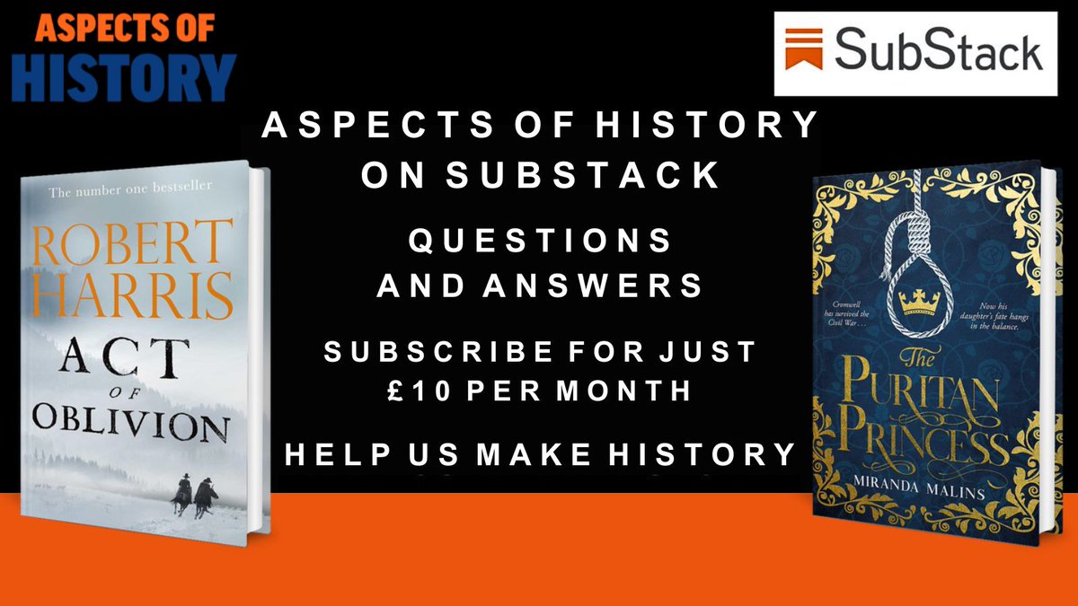 AspectsHistory's tweet image. Substack in July
Questions and Answers
aspectsofhistory.substack.com
A Divided Kingdom. Robert Harris on Act of Oblivion
aspectsofhistory.com/author_intervi…
@MirandaMalins on The Puritan Princess
aspectsofhistory.com/author_intervi…
#englishcivilwar #17thcentury #authorinterview