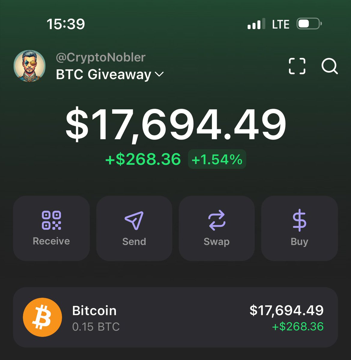 Giving away 0.15 $BTC to a random person!

As promised, I’m sending 0.15 #Bitcoin (~$17,500) to one lucky follower.

Like, retweet and comment 'done'.

Will pick a winner via grok in ~18 hours, must follow &amp; open DMs.