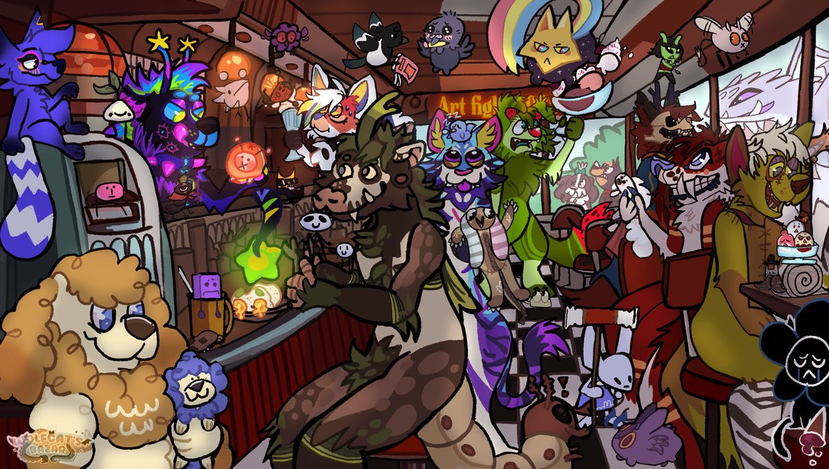 Okamiineko's tweet image. I did an mass attack for the #artfight featuring a lot of people like @MokaPeacock @FuroFur @Sifuraw1 @DourbleDoodles etc… 💛