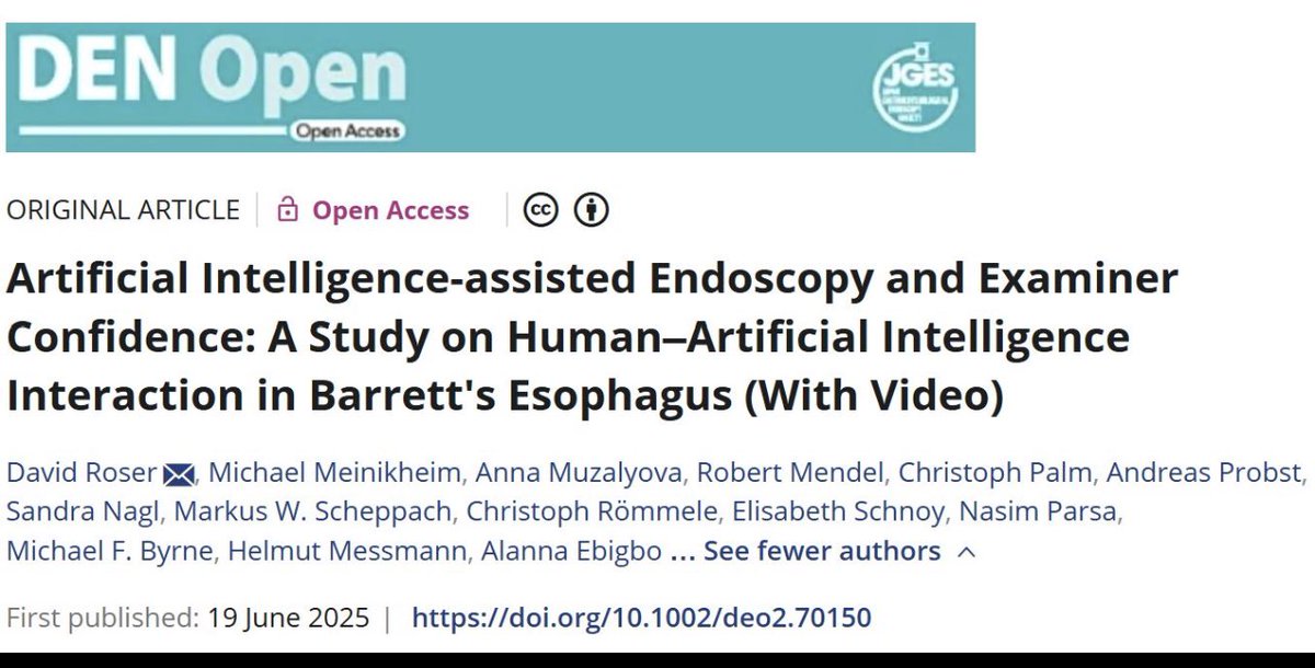 🚨How confident are U when #AI assists your diagnosis? Our study on AI in Barrett’s shows:

AI increased diagnostic confidence &amp; accuracy

Yet 16% of correct AI suggestions were ignored!

To unlock AI’s potential,we must look beyond the algorithm &amp; focus on human-AI interaction👇