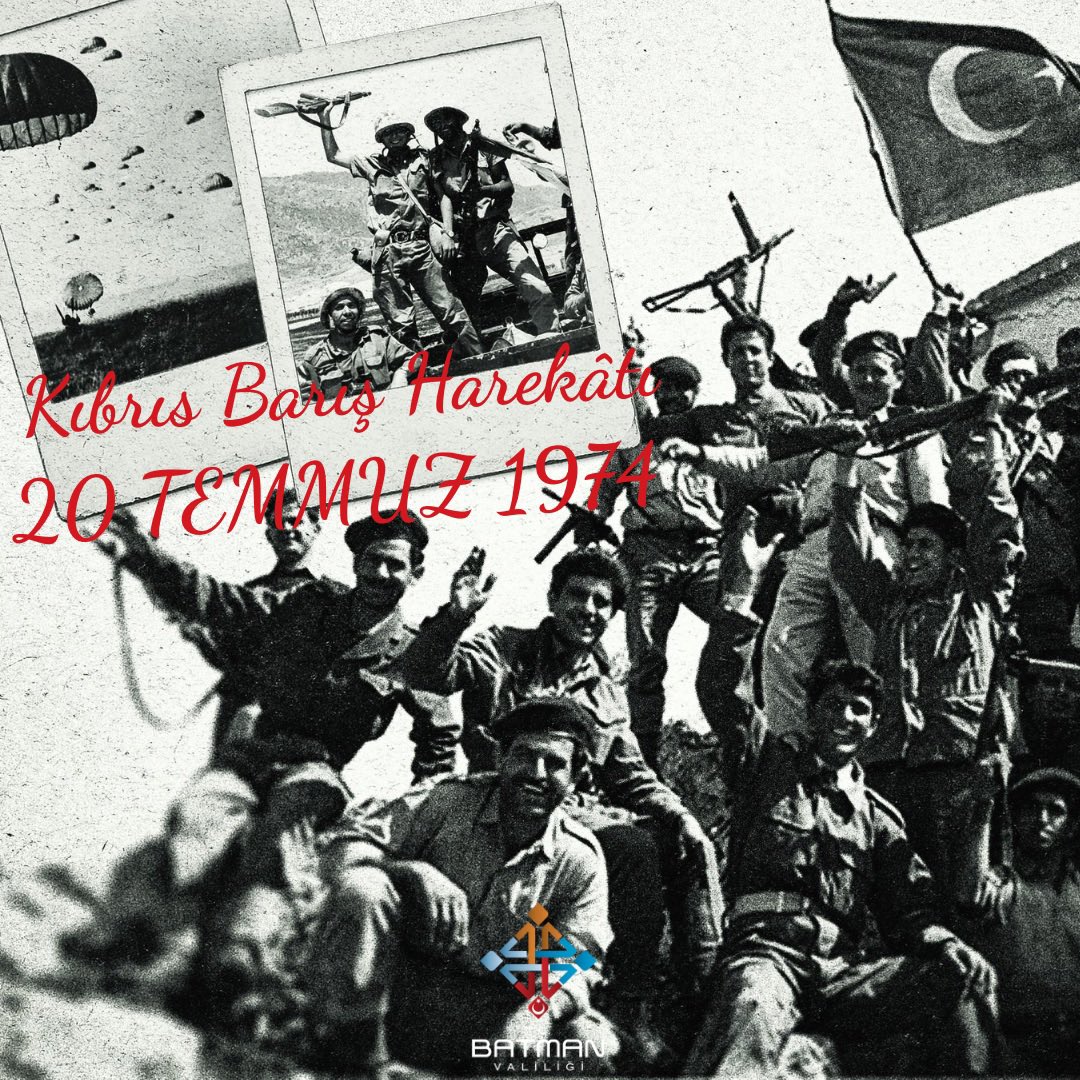 Kıbrıs Türk halkına özgürlüğü ve bağımsızlığı getiren Kıbrıs Barış Harekatı’nın 51. yıldönümü ve KKTC’nin 20 Temmuz Barış ve Özgürlük Bayramı kutlu olsun! 

Kurtuluş mücadelesi veren ve büyük zaferde hayatını kaybeden aziz şehitlerimizi rahmetle, başta Batmanlı gazilerimiz olmak