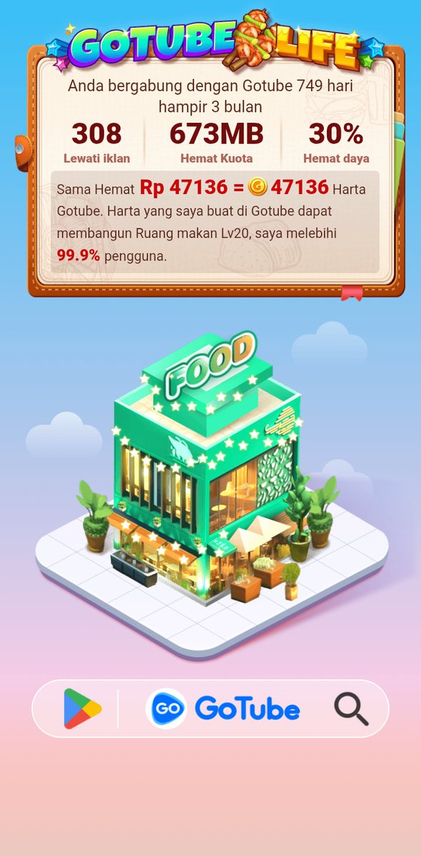 Saya menggunakan GoTube, lihat berapa banyak uang yang Anda hemat di GoLife!
play.google.com/store/apps/det…