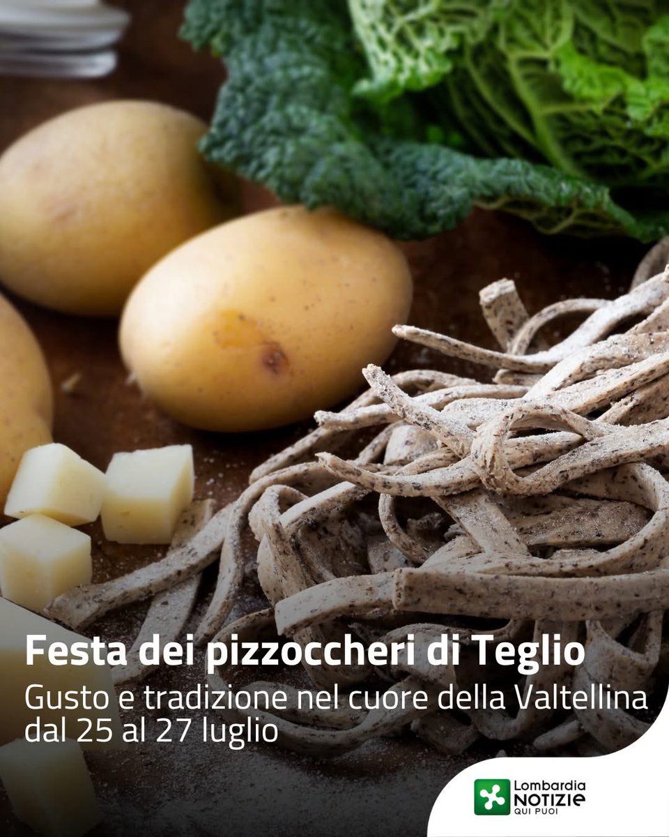 MassimoSertori_'s tweet photo. Dal 25 al 27 luglio, nella splendida cornice di #Teglio, vivi un weekend all’insegna del gusto e della #tradizione valtellinese. Protagonisti assoluti i #pizzoccheri, preparati secondo l'antica ricetta, ma anche #sciatt e #piattitipici della #Valtellina ⤵️
https://t.co/m3kfynxdJT https://t.co/sufDIjyCOq