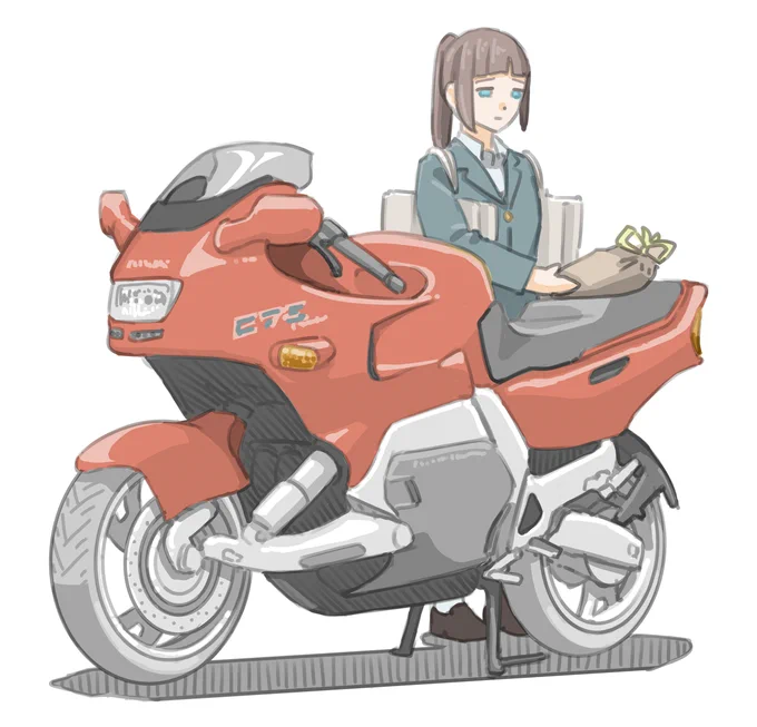 他人の家のバイクに賞味期限の近いお菓子の袋詰めを置いていくバイト(時給824円)をする女子です。 (ヤマハ GTS1000A)【再掲】 #バイクJK