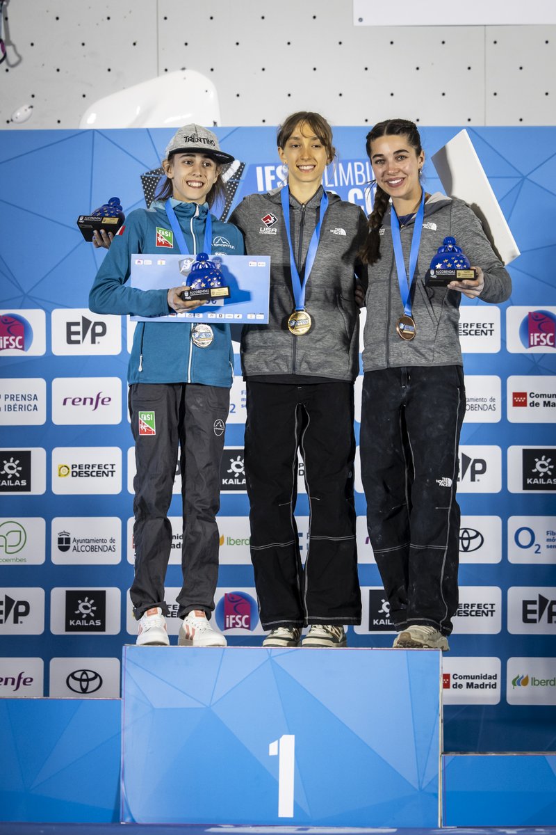 ifsclimbing's tweet image. Your women’s IFSC Lead World Cup Comunidad de Madrid 🇪🇸medallists 👏
#WorldClimbing