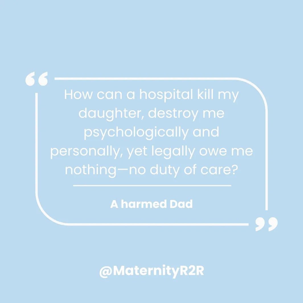 maternityR2R's tweet image. Parents left to endure psychological trauma, lifetime without their baby, overwhelming burden of caring for a child with catastrophic brain injuries. The law should reflect reality and must not draw arbitrary lines and exclude affected parents from protection and accountability