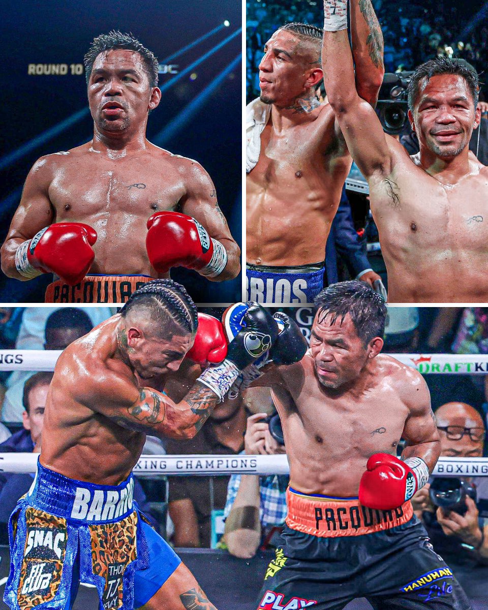 dictateboxing's tweet image. Manny Pacquiao really came out of retirement at age 46-years-old to take WBC welterweight world champion Mario Barrios the distance in a majority draw ๐
