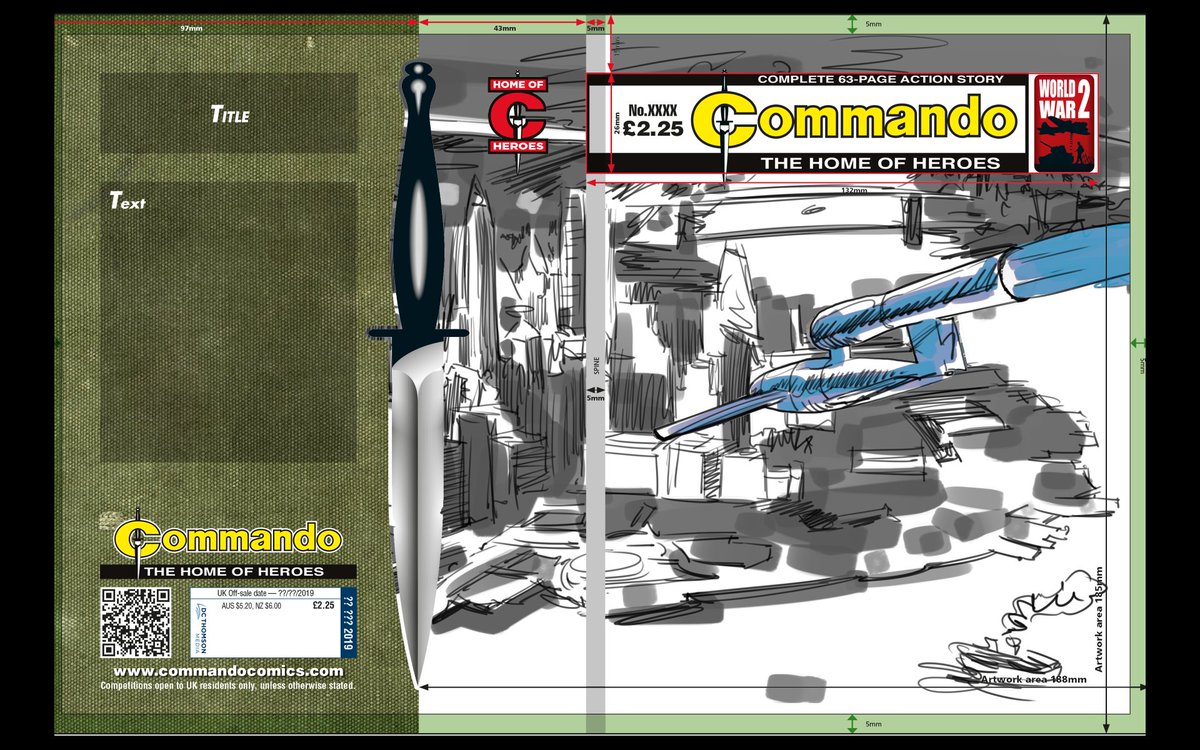 CommandoComic's tweet image. Commando Behind the Scenes! Check out Marco Bianchini's cover roughs for Issue 5871 - which is on sale now! Get your copy from eu1.hubs.ly/H0l0t3d0 - QM
