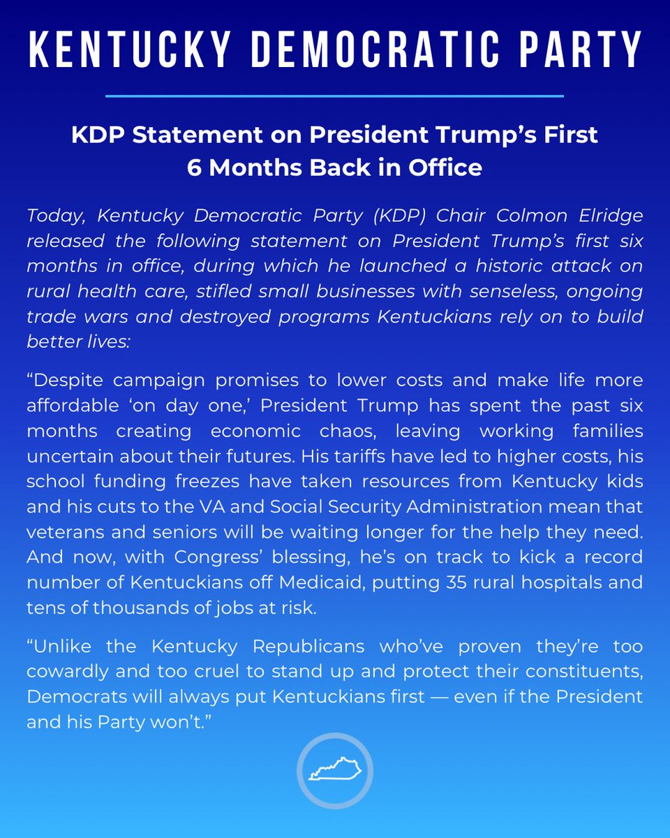 KyDems's tweet image. KDP Statement on President Trump’s First 6 Months Back in Office