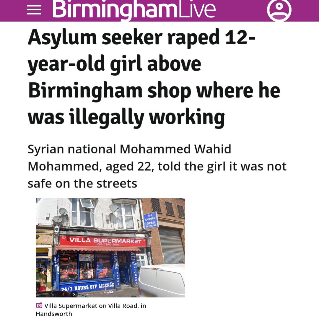 Wommando's tweet image. BIRMINGHAM: Syrian 'asylum seeker', Mohammed Wahid Mohammed, 22, who raped a 12YO girl in an hour long attack above a shop where he was illegally working, has been sentenced to 12 yrs
Defence said he'd had a "difficult life" & "his girlfriend remained with him & supported him".