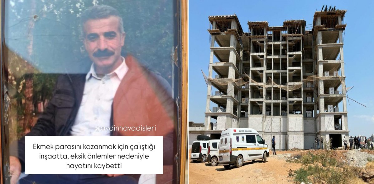 Necdet Yıldız..
44 yaşında..
Aydın Efeler'de 14.00 sularında çalıştığı apartman inşaatının 8.katından önce 4.kattaki fileye ardından zemine düşerek ağır yaralandı..
Üç gündür tedavi gördüğü hastanede hayatını kaybetti..