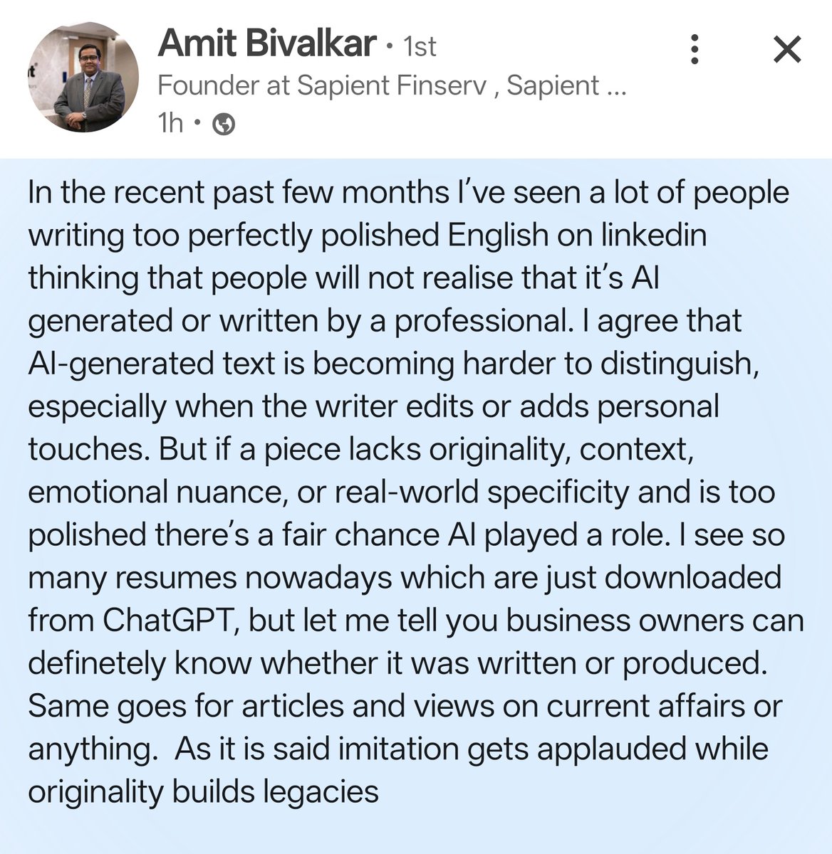 "Imitation gets applause,  Originality builds legacies"
- <a href="/BIVALKAR/">AMIT ANAND BIVALKAR</a>