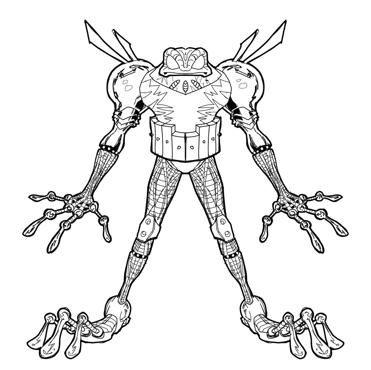 BenHerrera01's tweet image. Here's one of the Cyberfrog preliminary practice sketches I did a little while ago to start getting to know the character. I gotta say, cool character design that's fun to draw. I thought I'd through a little colour on 'im.
