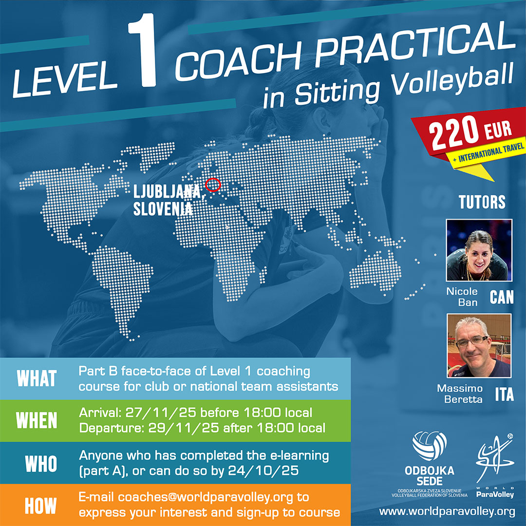 The first European Level 1 #sittingvolleyball coaching practical course is set in Ljubljana at the end of the year! 

Elevate your coaching skills and help grow the sport. More info here: worldparavolley.org/elevate-your-c…

#GrowTheGame #ParaVolleyPathway