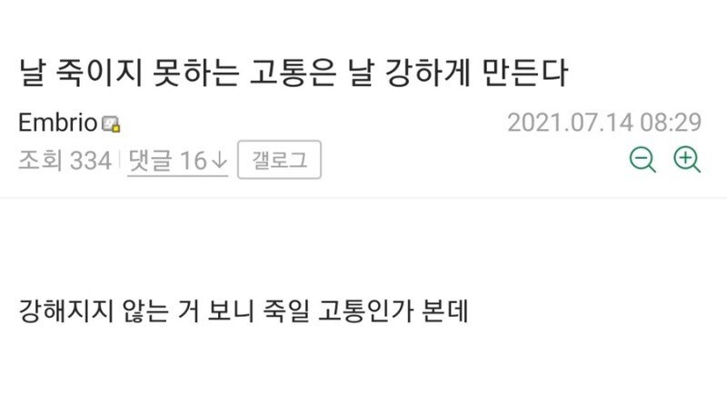 날 죽이지 못하는 고통은 날 강하게 만든다