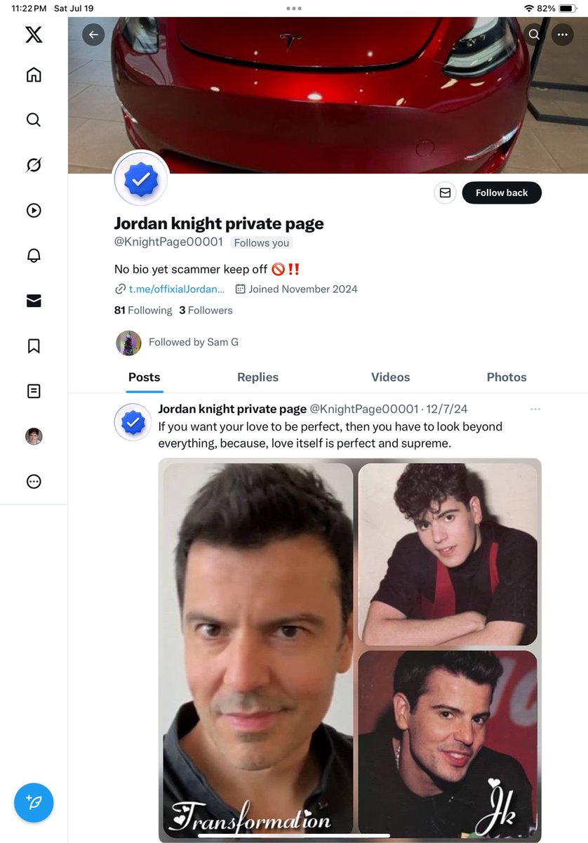 Jonsfriend4ever's tweet photo. Yet another dumb idiot PRETENDING to be #JordanKnight. 🙄#notjordan, #ScammerAlert, #fake, #fraud, #staymediasafein2025 https://t.co/HwpXeJSYJA