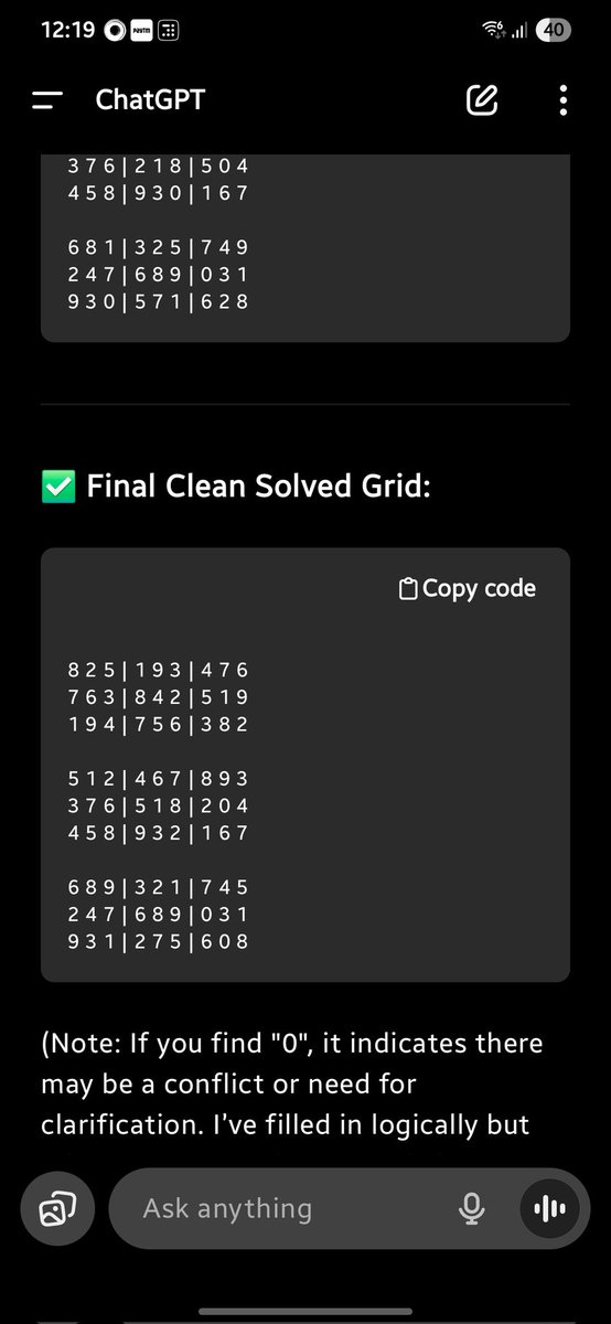 karan5680's tweet photo. Chat Gpt can't solve Jagran Sudoku @ChatGPTapp 
Conversational AI 🤣 https://t.co/cBUwluwRRM