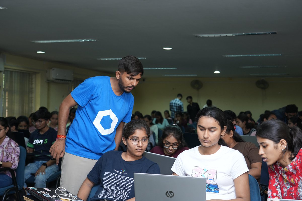 sagarbjethi's tweet photo. 🚀 What an incredible day at K. S. School of Business Management & IT, Ahmedabad!

We hosted the “Mastering Blockchain & Chainlink” workshop with over 100+ students diving into Web3 development many for the very first time!

📦 200+ smart contracts deployed live.
💻 Every student got hands-on experience with Chainlink price feeds, automation, and Solidity basics.
⚡ Real builders, real energy, real momentum.

🙌 To all the students THANK YOU.
Your excitement, curiosity, and commitment to learn made this event unforgettable.

I hope each of you walked away with new skills, fresh inspiration, and a spark that shapes your future in Web3.

🫶 Big gratitude to those who made this happen:
🎓 KS School  - for hosting us with open arms
🙌 @hiteshparmar - for the warm invite & flawless coordination
💙 @bharathsilagani - for your constant support and behind-the-scenes help
💡 Tarak Thakkar, Krunal Virugama, Akshit Mokani — for sharing insights & dev support
🔗 @Chainlink & @Chainlink_IN  for empowering education & developer growth
This was just the beginning.

Advanced workshops, hackathons, and more student-led innovation coming soon.

Let’s keep building Web3 together.

🔁 Like, share, or tag a dev who should join the next one.
We’re just getting started.

#Chainlink #Web3India #BlockchainEducation #SmartContracts #Codeminto #StudentBuilders #Ahmedabad #ThankYouChainlink