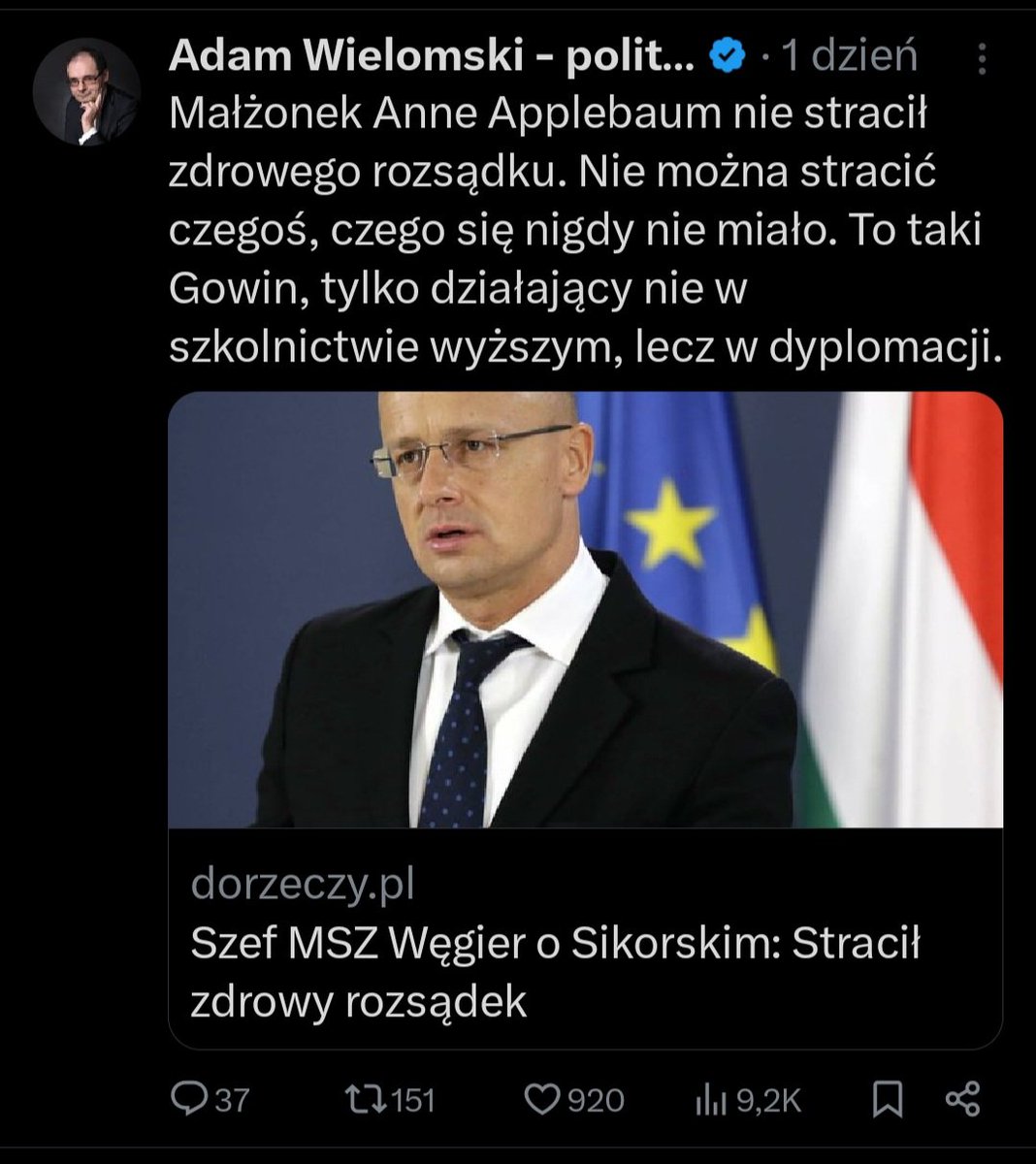 mic_marek's tweet image. Strona rosyjska może liczyć na propagandowo-dezinformacyjną działalność państwa Wielomskich z zakresu deprecjonowania wizerunku RP...
Od deprecjonowania wizerunku min. @sikorskiradek po promowanie narracji o "planach Polski" dot. ataku na obw. Królewiecki - rosyjska teza…