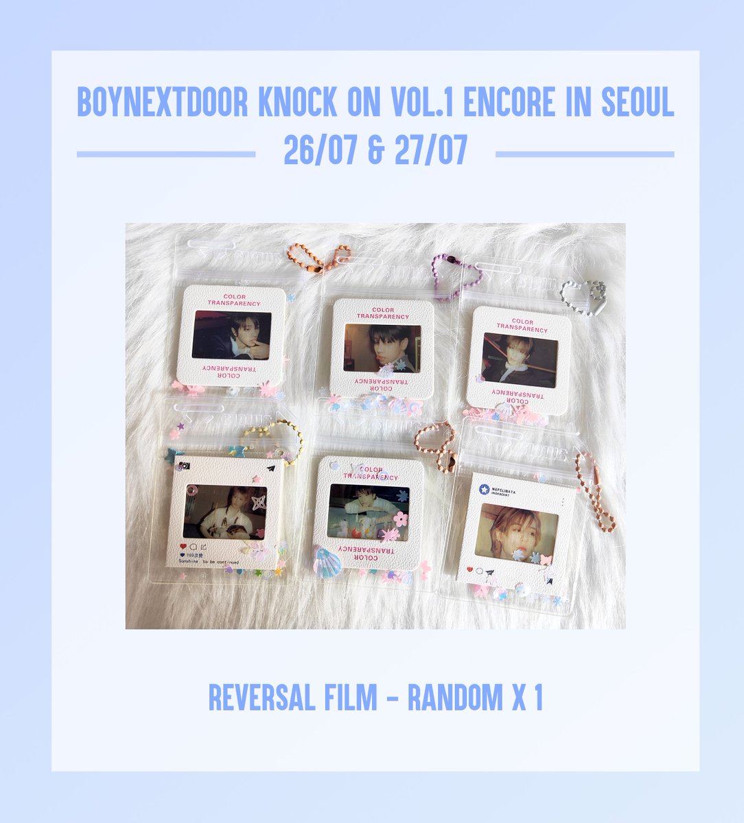 BOYNEXTDOOR TOUR KNOCK ON VOL.1 FINAL

보이넥스트도어 콘서트 나눔 
명재현 행운부적 키링, 미니 슬로건, 보넥도 현상필름

날짜: 7/26 중콘, 7/27 막콘
수량: 하루당 키링 (파란/초록) - 25개, 슬로건 (파이팅/오알럽) - 35개, 현상필름 - 48개
인증: #RT

#BOYNEXTDOOR #보이넥스트도어 #명재현