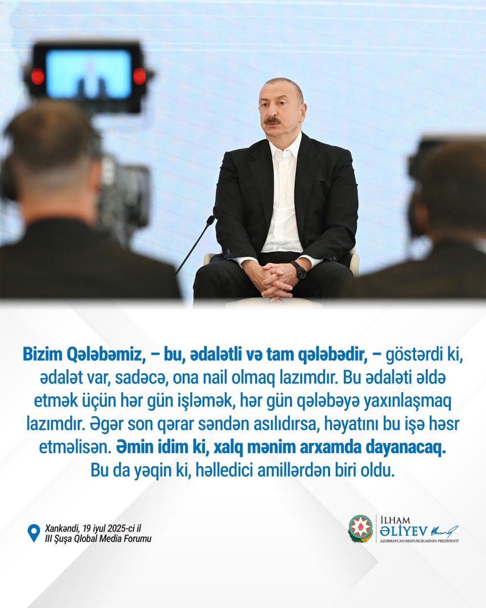 azpresident's tweet image. Prezident İlham Əliyev: “Əmin idim ki, xalq mənim arxamda dayanacaq”.