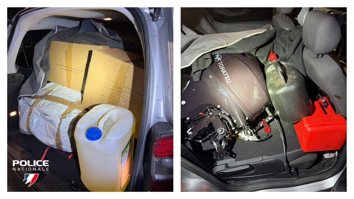 PoliceNationale's tweet image. #ImmigrationClandestine | 🚤 Dans la nuit du 16 au 17 juillet, les policiers de Calais (62) ont contrôlé un véhicule. Dans le coffre, ils ont découvert du matériel nautique : de l’essence, de l’huile moteur, des gilets de sauvetage, un bateau avec son moteur et la nourrice. 🛑 Ce…