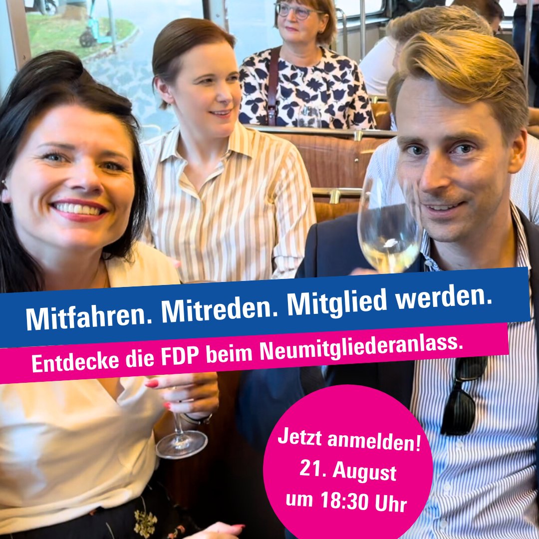 fdp_zh's tweet image. 🚋 Herzlich laden wir dich am Donnerstag, 21. August 2025, von 18:30 Uhr bis 20:15 Uhr zu unserem Neumitgliederanlass ein.
👉 Melde dich jetzt an über: bit.ly/4lGxaSr
📸 Eindrücke vom letzten Jahr: bit.ly/3U8IcnH