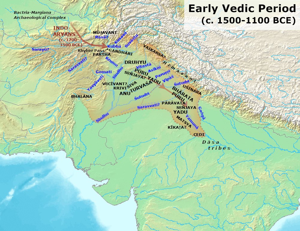 Indo__Aryan's tweet image. Map of the Early Vedic period from 1500 BCE to 1100 BCE
