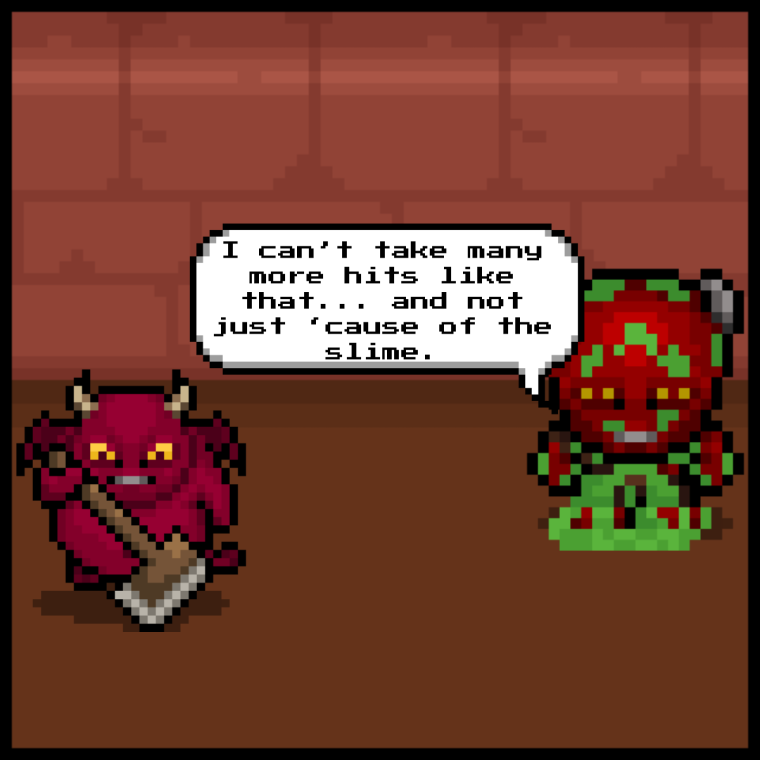 MIPixelStudios's tweet photo. 💥 Covered in slime and fed up, Little Devil’s had enough! When the fat imp suggests dodging, he’s got a fiery comeback. Now, it’s back to work — slime and all! 😈🧹 #IndieComic #PixelArt #Webcomic #LittleDevilComic https://t.co/ScHeoVItwb