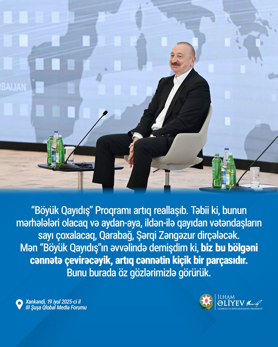 azpresident's tweet image. Prezident İlham Əliyev: “Biz bu bölgəni cənnətə çevirəcəyik, artıq cənnətin kiçik bir parçasıdır”.
