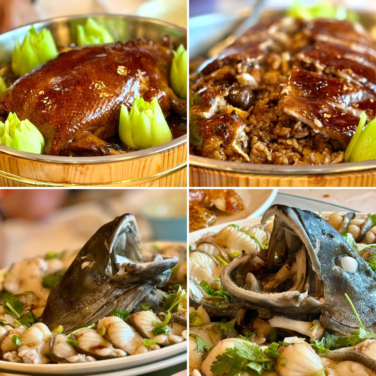 JoeHollywoodLA's tweet image. Tonightโs birthday celebration dinner for our friend, Kg, included some house Cantonese specialties at SANDS Chinese Restaurant in Baldwin Park.
"Eight Treasure" Braised Stuffed Duck ๐ฆ, stuffed with a rice medley, &โฆ
Steamed Cod, complete with the fish head! ๐๐ซฃ
Surprise! ๐ฎ
