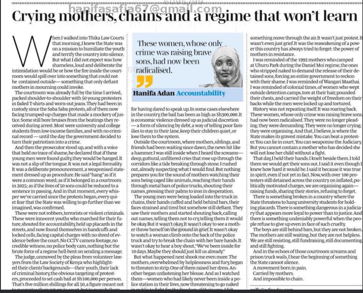 Hey guys. My piece today in your papers. Crying mothers, chains and a regime that won’t learn. 

“And in the echoes of those courtroom screams and prison truck wails, I hear the beginning of something the state cannot silence.
 
A movement born in pain.
Carried by mothers.
And
