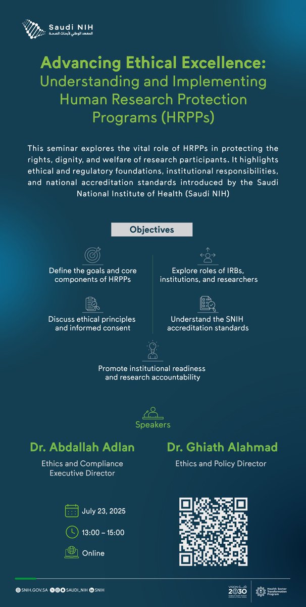 Join Our Virtual Seminar: "Advancing Ethical Excellence – Understanding and Implementing Human Research Protection Programs (HRPPs)"
Empowering institutions and researchers to build a culture of research integrity, with a focus on the national HRPP accreditation initiative by