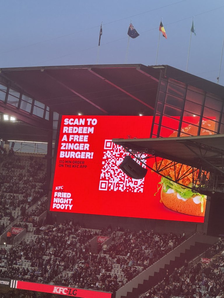 CarsonCW505's tweet image. Sort it out @CollingwoodFC @KFCAustralia. Won’t scan from the upper tier 😭😭😭😭