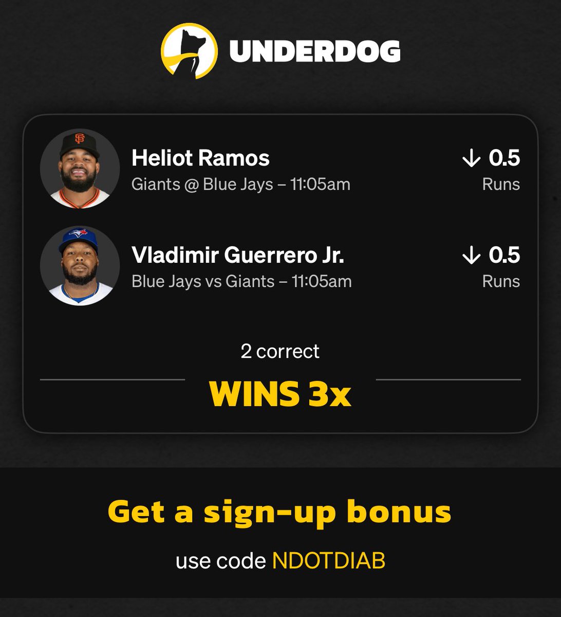run it back on underdog?

these props will be multipliers soon 🪄 

code: ndotdiab 

like for luck 🍀